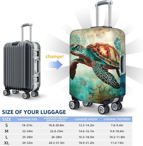 غطاء حقيبة السفر على الشاطئ من YouQu Sea Turtle Beach، غطاء أمتعة قابل للغسل لحيوانات المحيط مقاس XL - يناسب الأمتعة مقاس 29-32 بوصة (بدون حقيبة) in Kuwait