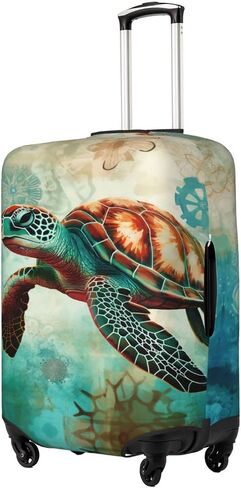 غطاء حقيبة السفر على الشاطئ من YouQu Sea Turtle Beach، غطاء أمتعة قابل للغسل لحيوانات المحيط مقاس XL - يناسب الأمتعة مقاس 29-32 بوصة (بدون حقيبة) in Kuwait