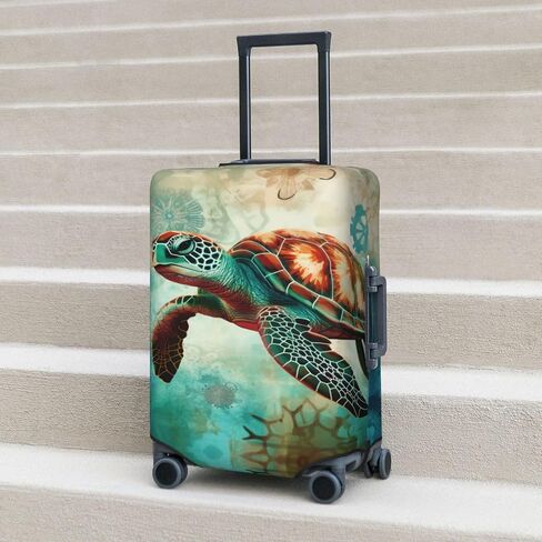 غطاء حقيبة السفر على الشاطئ من YouQu Sea Turtle Beach، غطاء أمتعة قابل للغسل لحيوانات المحيط مقاس XL - يناسب الأمتعة مقاس 29-32 بوصة (بدون حقيبة) in Kuwait