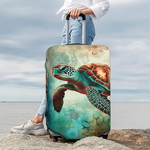 غطاء حقيبة السفر على الشاطئ من YouQu Sea Turtle Beach، غطاء أمتعة قابل للغسل لحيوانات المحيط مقاس XL - يناسب الأمتعة مقاس 29-32 بوصة (بدون حقيبة) in Kuwait