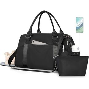 حقيبة سفر رياضية من ITHWIU للنساء، حقيبة صالة الألعاب الرياضية مع منفذ شحن USB، حقيبة ليلية لعطلة نهاية الأسبوع مع جيب مبلل وحجرة أحذية للنساء، صالة الألعاب الرياضية، اليوغا، السفر (وردي) in Kuwait