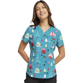 Cherokee Prints Women Scrubs Top V-Neck Tuckable Print CK664