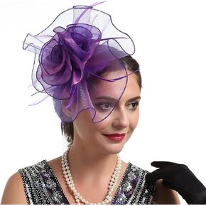 Women Fascinators Organza Fascinators 20S Party Hat Wedding Tea Party Fascinator Pillbox Hat with Headband Hairclip