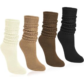 Justay 4 Pairs Slouchy Socks for Women, Scrunch Boot Long Knee High Knit Tube Athletic Slouch Socks for Woman in Kuwait