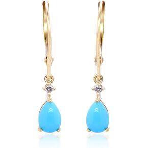 Gin & Grace 10K Yellow Gold Genuine Turquoise and Diamond (I1) Earring for Women., Metal Gemstone, Turquoise Diamond in Kuwait