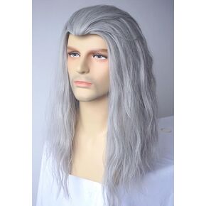 شعر مستعار رمادي للرجال، زي ويتشر، شعر مستعار صناعي مجعد لحفلات الهالوين (رمادي C) in Kuwait