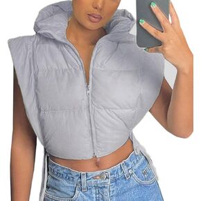 سترة منتفخة للنساء من KANSOON مع غطاء للرأس بدون أكمام وسحاب ومبطن منتفخ وسترات شتوية دافئة in Kuwait