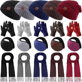 Geyoga 20 Pcs Winter Hat Scarf Gloves and Ear Warmer Set, Knit Beanie Hat Touch Screen Gloves Neck Scarves Ear Muffs Warm for Men Women Cold Weather in Saudi Arabia