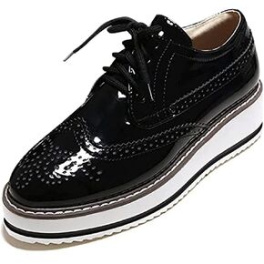 ClassicSter Women's Platform Lace Up Patent Leather Wingtips Round Toe Casual Oxford Shoes Brogues in Kuwait