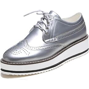 ClassicSter Women's Platform Lace Up Patent Leather Wingtips Round Toe Casual Oxford Shoes Brogues