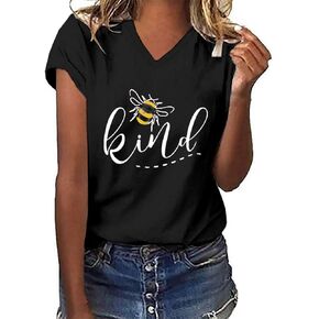 Womens Be Kind Graphic Tees V Neck Cute Printed Summer Casual T Shirts Tops