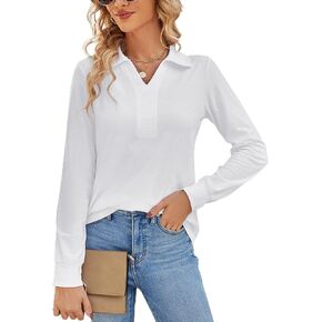 Naggoo Womens Long Sleeve Tops V Neck Polo Shirts Casual Dressy Work Blouse Tunic Tops in Kuwait