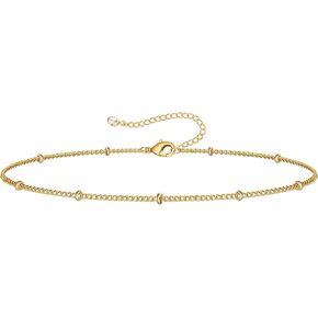 Dainty Layered Gold Chain Bracelet for Women 14K Gold Plated Handmade Adjustable Bracelet Satellite Beads Oval Mariner Figaro Link Chain Bracelets Minimalist Layering Stacking Jewelry Gift for Women