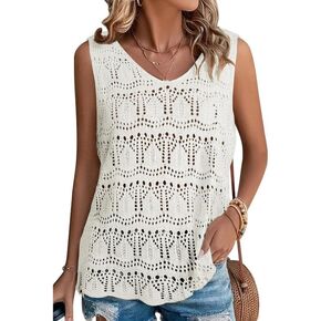 SHEWIN Womens Summer Tank Top for Women 2024 Trendy V Neck Crochet Sleeveless Shirts Spring Outfits