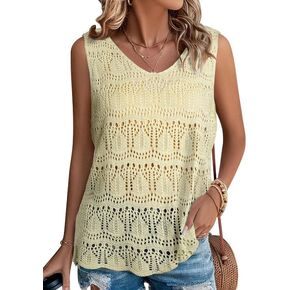 SHEWIN Womens Summer Tank Top for Women 2024 Trendy V Neck Crochet Sleeveless Shirts Spring Outfits