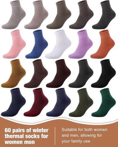 Suhine 60 Pairs Womens Cotton Socks Crew Men Thick Knit Vintage Warm Crew Winter Socks Boot Socks Thermal Socks Solid Color Socks Above Ankle for Casual Christmas Gifts in Saudi Arabia