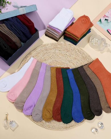 Suhine 60 Pairs Womens Cotton Socks Crew Men Thick Knit Vintage Warm Crew Winter Socks Boot Socks Thermal Socks Solid Color Socks Above Ankle for Casual Christmas Gifts in Saudi Arabia