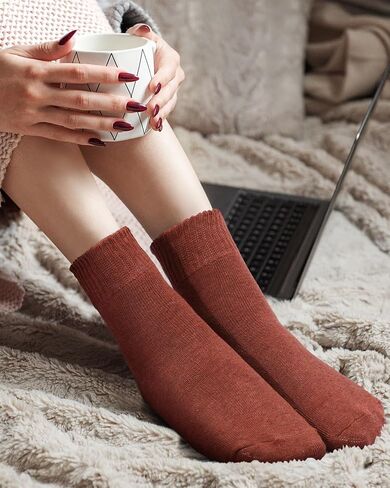 Suhine 60 Pairs Womens Cotton Socks Crew Men Thick Knit Vintage Warm Crew Winter Socks Boot Socks Thermal Socks Solid Color Socks Above Ankle for Casual Christmas Gifts in Saudi Arabia