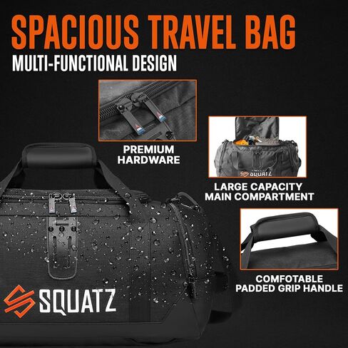 SQUATZ Travel Duffle Backpack - Convertible Foldable Gym Carry On Bag, Adjustable and Removable Shoulder Strap, Spacious Shoe Compartment and Multiple Pockets, Luxury Fashion Bag Travel, Gym, Vacation in Saudi Arabia