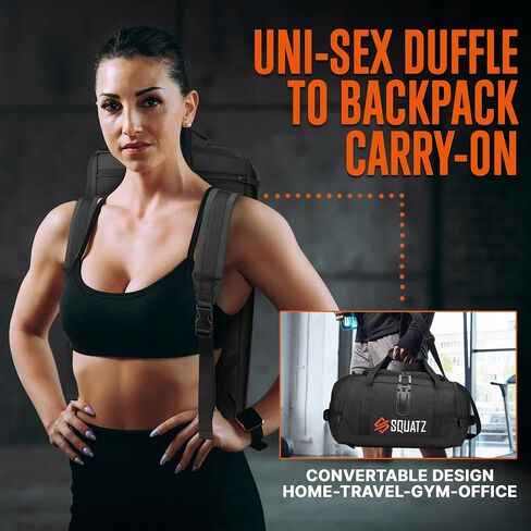 SQUATZ Travel Duffle Backpack - Convertible Foldable Gym Carry On Bag, Adjustable and Removable Shoulder Strap, Spacious Shoe Compartment and Multiple Pockets, Luxury Fashion Bag Travel, Gym, Vacation in Saudi Arabia