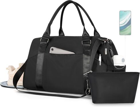 حقيبة سفر رياضية من ITHWIU للنساء، حقيبة صالة الألعاب الرياضية مع منفذ شحن USB، حقيبة ليلية لعطلة نهاية الأسبوع مع جيب مبلل وحجرة أحذية للنساء، صالة الألعاب الرياضية، اليوغا، السفر (وردي) in Kuwait