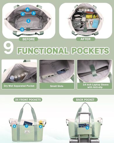 حقيبة ASKSKY الليلية، حقيبة سفر قابلة للتوسيع مع حقيبة تروللي وحقيبة كمبيوتر محمول، حقيبة صالة الألعاب الرياضية بجيب جاف منفصل ورطب في عطلة نهاية الأسبوع in Kuwait