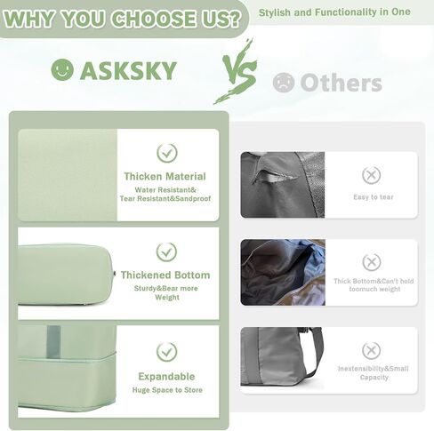 حقيبة ASKSKY الليلية، حقيبة سفر قابلة للتوسيع مع حقيبة تروللي وحقيبة كمبيوتر محمول، حقيبة صالة الألعاب الرياضية بجيب جاف منفصل ورطب في عطلة نهاية الأسبوع in Kuwait