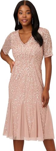 Adrianna Papell Women's Beaded Midi Dress with Godets in Saudi Arabia