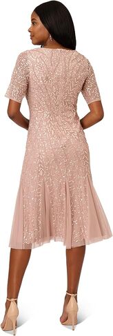 Adrianna Papell Women's Beaded Midi Dress with Godets in Saudi Arabia