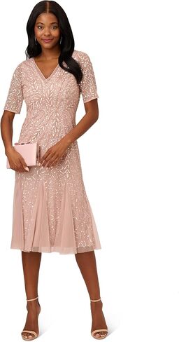 Adrianna Papell Women's Beaded Midi Dress with Godets in Saudi Arabia