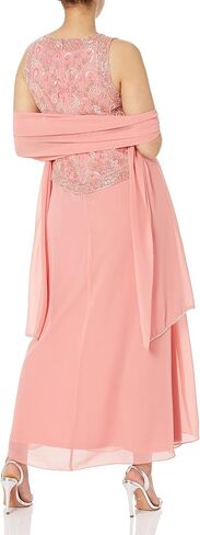J Kara Women's Petite Long Beaded V Trim Detail Gown with Scarf in Saudi Arabia