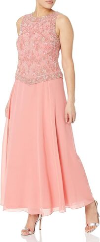 J Kara Women's Petite Long Beaded V Trim Detail Gown with Scarf in Saudi Arabia