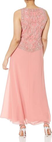 J Kara Women's Petite Long Beaded V Trim Detail Gown with Scarf in Saudi Arabia