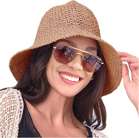 HZEYN إمرأة القش قبعة واسعة حافة المنشعب القش دلو قبعة الشمس Packable قبعات الشاطئ المرنة للنساء الصيف إكسسوارات السفر in Saudi Arabia