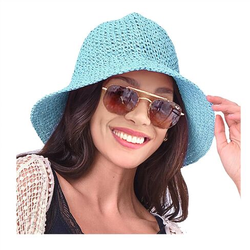 HZEYN إمرأة القش قبعة واسعة حافة المنشعب القش دلو قبعة الشمس Packable قبعات الشاطئ المرنة للنساء الصيف إكسسوارات السفر in Saudi Arabia