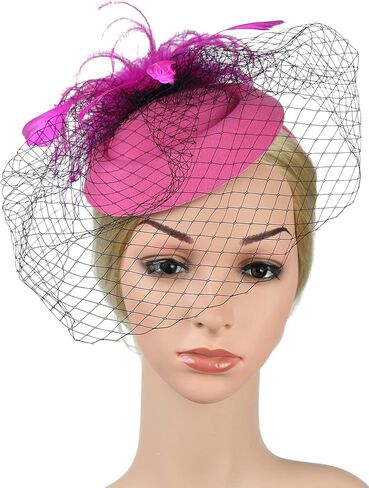 الفاسناتور القبعات للنساء الحجاب ريشة قطع زينة مشبك شعر حفلة الشاي صندوق حبوب ديربي قبعة كنتاكي الزفاف زهرة شبكة in Kuwait