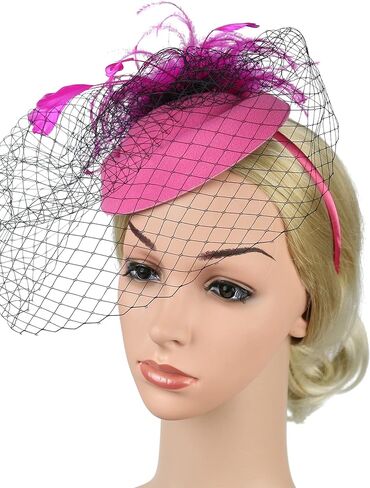 الفاسناتور القبعات للنساء الحجاب ريشة قطع زينة مشبك شعر حفلة الشاي صندوق حبوب ديربي قبعة كنتاكي الزفاف زهرة شبكة in Kuwait