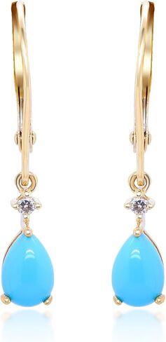 Gin & Grace 10K Yellow Gold Genuine Turquoise and Diamond (I1) Earring for Women., Metal Gemstone, Turquoise Diamond in Kuwait
