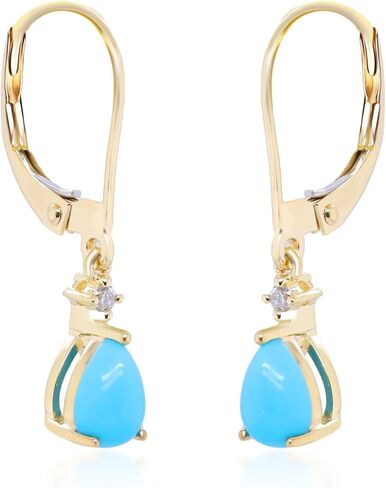 Gin & Grace 10K Yellow Gold Genuine Turquoise and Diamond (I1) Earring for Women., Metal Gemstone, Turquoise Diamond in Kuwait