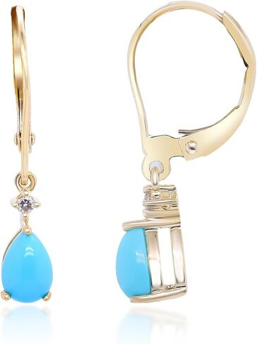 Gin & Grace 10K Yellow Gold Genuine Turquoise and Diamond (I1) Earring for Women., Metal Gemstone, Turquoise Diamond in Kuwait