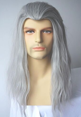 شعر مستعار رمادي للرجال، زي ويتشر، شعر مستعار صناعي مجعد لحفلات الهالوين (رمادي C) in Kuwait