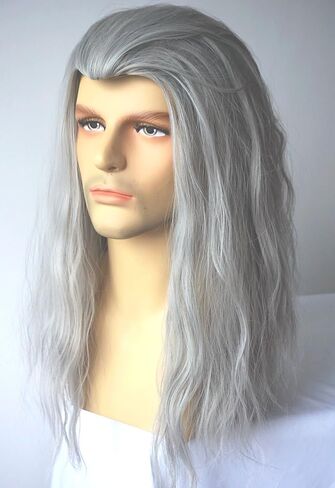 شعر مستعار رمادي للرجال، زي ويتشر، شعر مستعار صناعي مجعد لحفلات الهالوين (رمادي C) in Kuwait