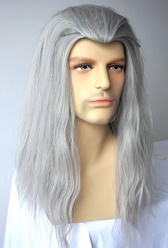 شعر مستعار رمادي للرجال، زي ويتشر، شعر مستعار صناعي مجعد لحفلات الهالوين (رمادي C) in Kuwait