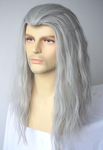 شعر مستعار رمادي للرجال، زي ويتشر، شعر مستعار صناعي مجعد لحفلات الهالوين (رمادي C) in Kuwait