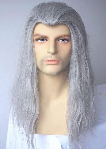 شعر مستعار رمادي للرجال، زي ويتشر، شعر مستعار صناعي مجعد لحفلات الهالوين (رمادي C) in Kuwait