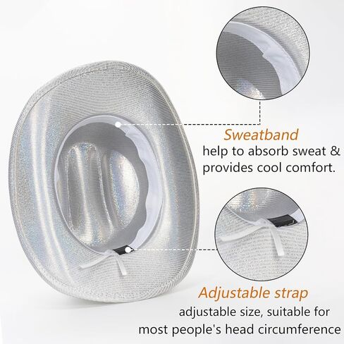 قبعة رعاة البقر LiuSuper Disco، قبعات رعاة البقر ذات الترتر اللامع للمهرجانات الموسيقية والحفلات وقبعة رعاة البقر وقبعات راعية البقر للنساء والرجال in Kuwait