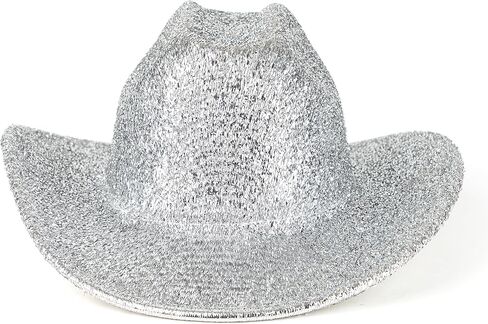 قبعة راعية البقر الفضية من HUDANHUWEI، قبعة رعاة البقر الغربية اللامعة لمهرجان الحفلات in Kuwait