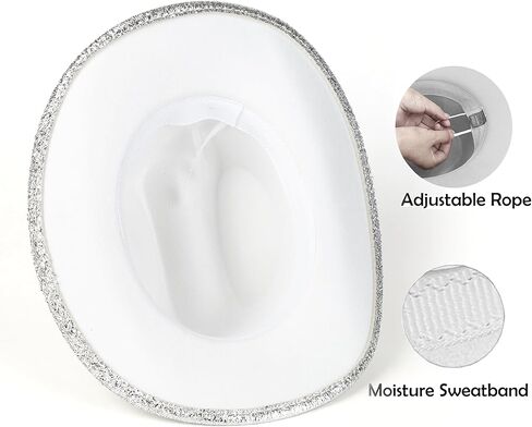 قبعة راعية البقر الفضية من HUDANHUWEI، قبعة رعاة البقر الغربية اللامعة لمهرجان الحفلات in Kuwait