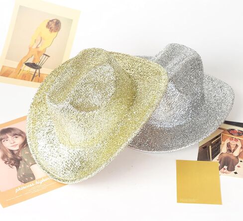 قبعة راعية البقر الفضية من HUDANHUWEI، قبعة رعاة البقر الغربية اللامعة لمهرجان الحفلات in Kuwait