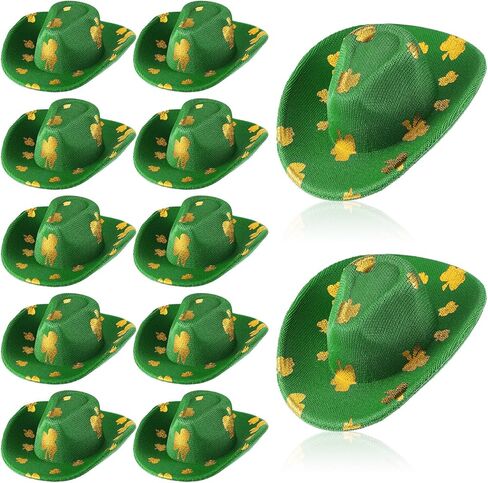 Sotiff St. Patrick's Day Mini Party Hats 12pcs Mini Irish Shamrock Cowboy Hat Small Green Clover Doll Hat Western Cowboy Hat St. Patrick's Day Mini Party Hat in Saudi Arabia